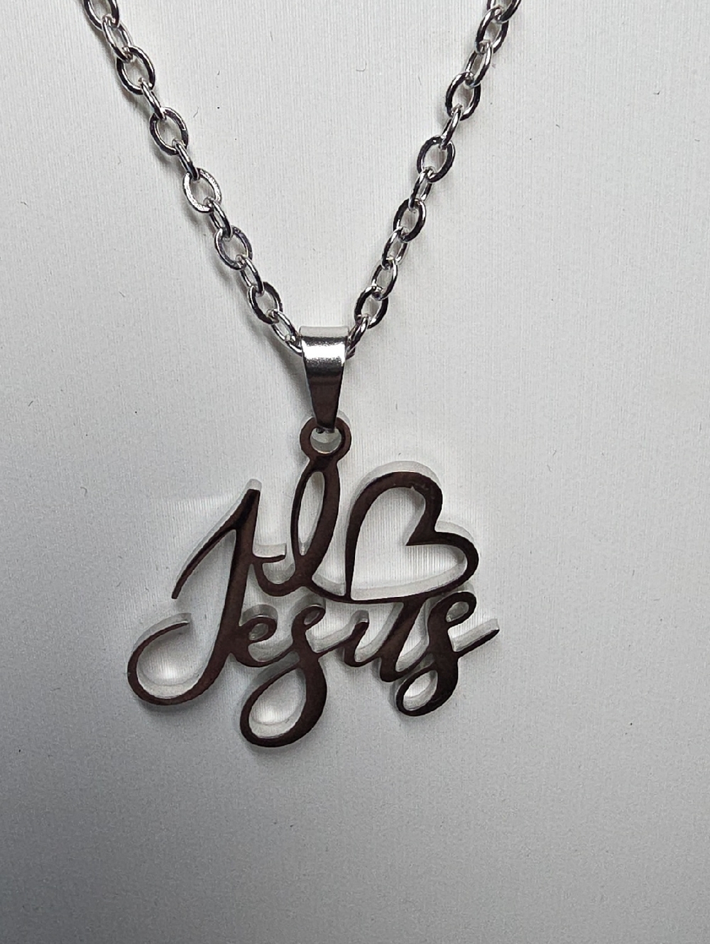Stainless Steel 'I Love Jesus' Script Pendant Necklace!!  💜